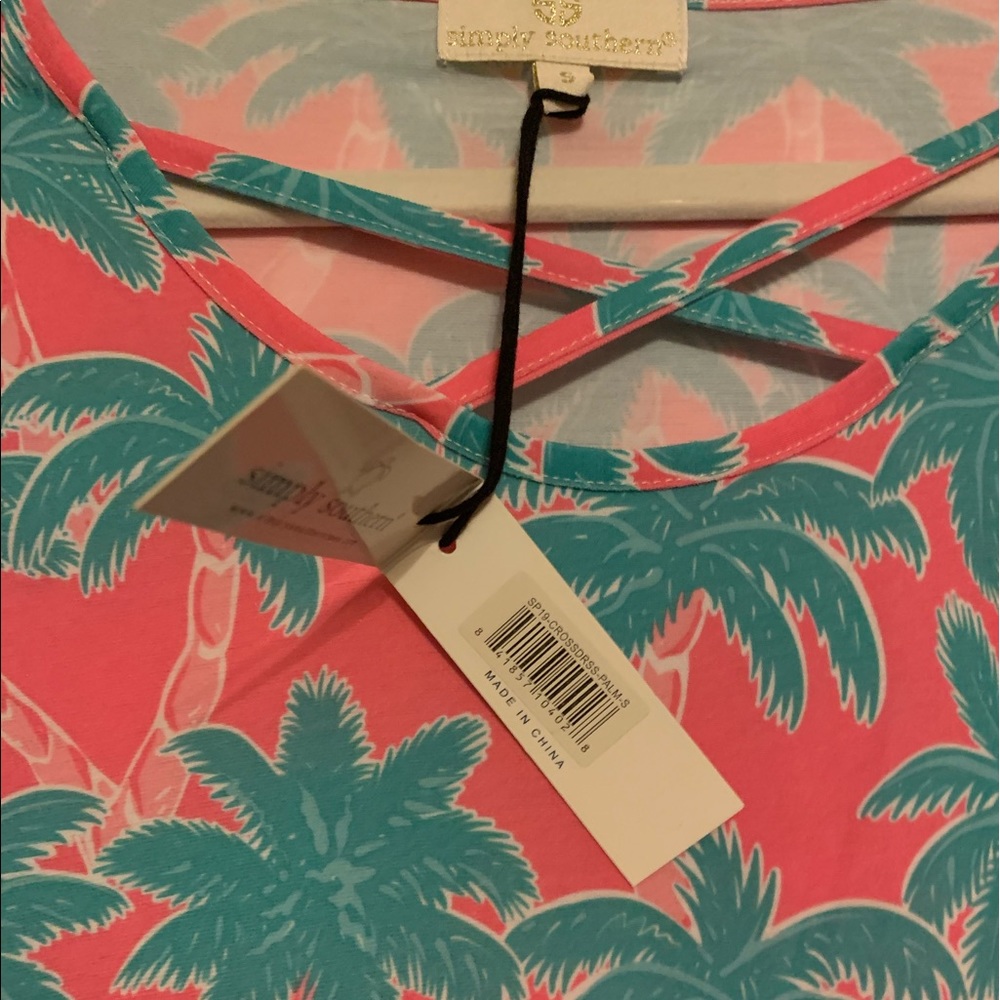 Simply Southern women dress NWT pink with teal palm trees